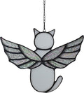 Angel Rainbow Wing Memorial Gifts - Stained Glass Cat Suncatcher, Loss of Cat Sympathy Gift (White)