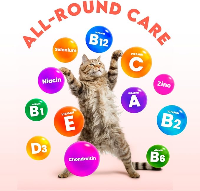 Cat Vitamins for Indoor & Outdoor Pets - 200 Chews - Healthy Cat Treats - Immune, Joint Support, Skin & Digestion - Multivitamin with Omega 3s, Glucosamine & Probiotics
