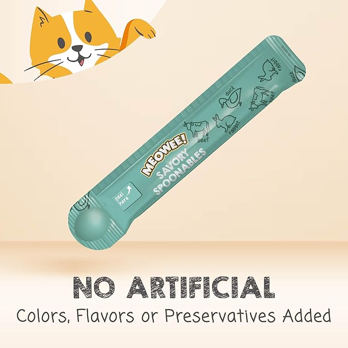 Savory Spoonables with Real Duck, Beef and Rabbit for Cats, 8 Count, Treat Your Cat to Triple Flavor Squeezable Lickable Wet Treats with Built-in Spoon for Less Mess