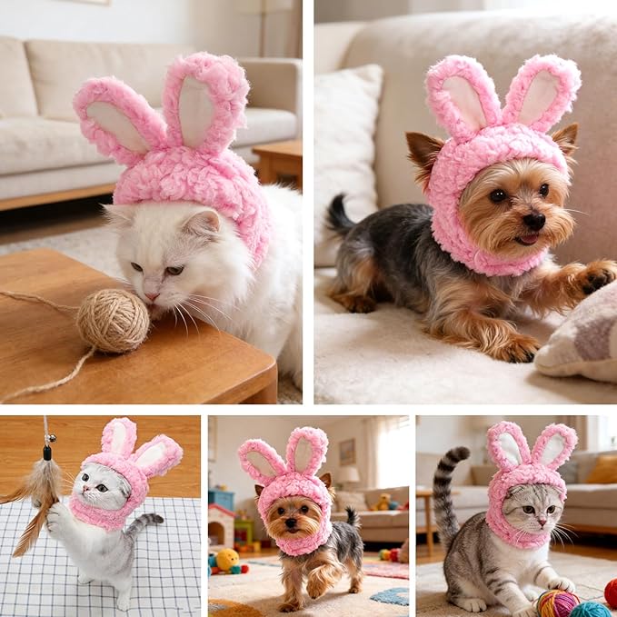 Cat Bunny Rabbit Ears Hat Costumes, Rabbit Ears for Dogs Party Costume Easter, Pet Accessory Cute Headwear, Easter Pet Costume for Cats Small Dogs Puppy (Pink)