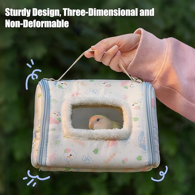 Portable Bird Travel Carrier, Clear Viewing Window Design, 23.5x18x16cm, Warm Parrot Transport Bag with Window, Secure Pet Carry Case, Lightweight and Portable, for Outdoor Hiking Camping Use