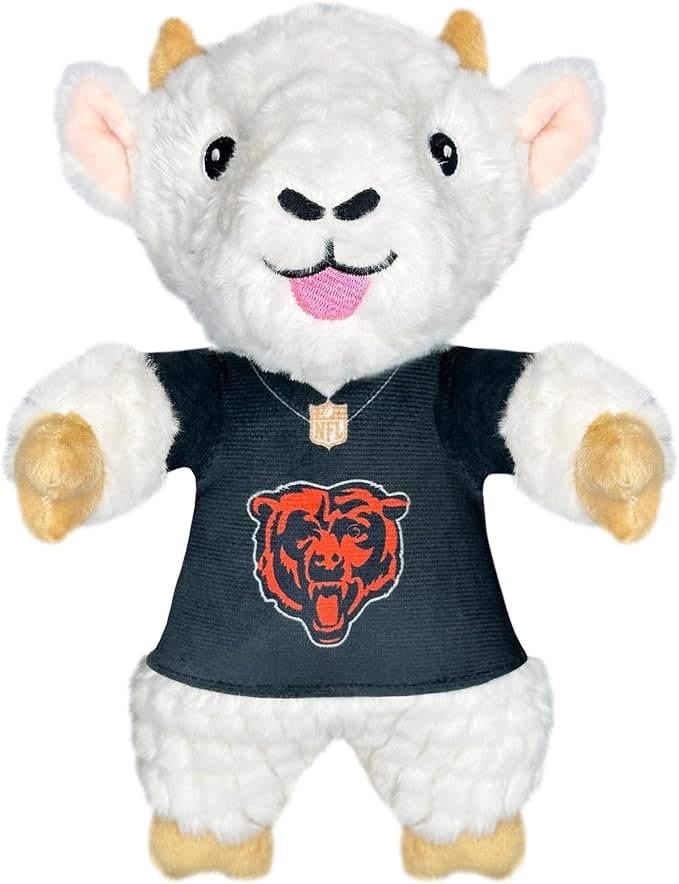 Pets First NFL Chicago Bears Goat Plush Toy for Dogs and Cats with Squeaker, Wearing a Team Jersey! Fun & Sporty Goat Shaped Dog Chew Toy, Interactive Pet Toy