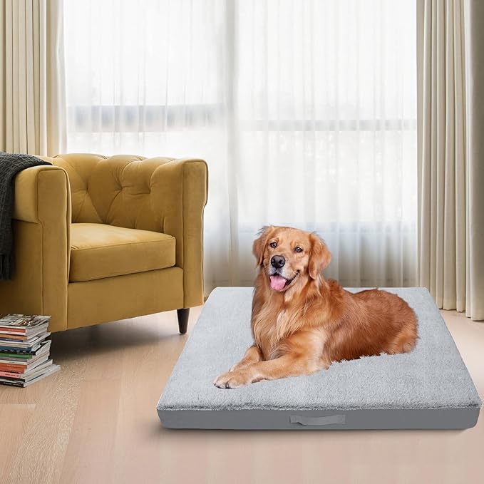 COSHNIBI Dog Bed Covers Replacement Washable,Waterproof Bed Covers Soft Plush Replacement with Zipper & Removable for Dog/Cat 36''Lx27''Wx4''H-Grey
