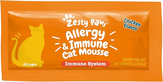 Zesty Paws Allergy & Immune Mousse - Cat Vitamins & Supplements Treats - Allergy Relief for Cats L-Lysine Squeeze up for Immunity, Skin Health & Antioxidant Support - Chicken 14ct
