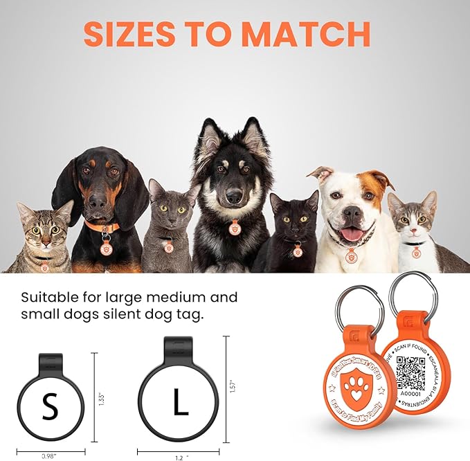 Silicone Cat Tags Personalized Small for Pet Collars, QR Code Cat Name Tags, Scan Location Alerts, Orange S