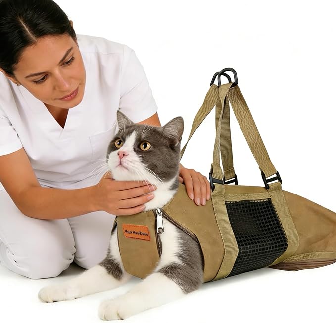 Cinf Cat Nail Clipping Cleaning Grooming Restraint Bag No Scratching Biting for Bathing Nail Trimming Injecting Examining(Tan,M)