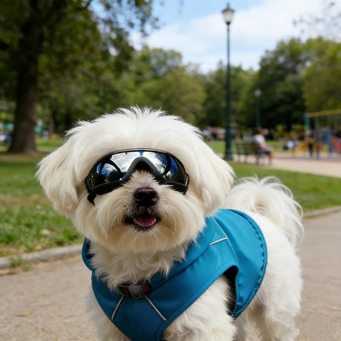 Namsan Small Dog Goggles, UV Protection Goggles for Dogs Small Breed, Puppy Sunglasses with Adjustable Straps, Windproof Dog Eye Protection for Outdoor Activities, Black