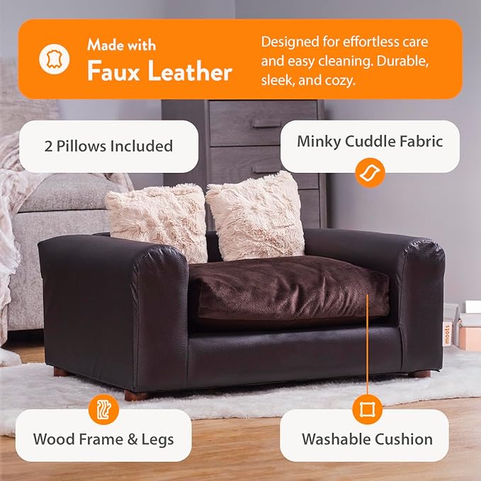 Moots Premium Leatherette Pets Sofa, Espresso, Small