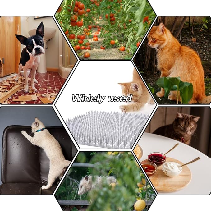 Cat Spike Mat Outdoor Indoor Cat Deterrent Scat Mat Keep Cats/Dogs Off Counter Pet Deterrent Training Mats Plastic Mats with Spikes (18.3 Sq.ft,16" x 13") (10)