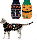 Vehomy 2Pcs Pet Halloween Sweaters Dog Halloween Pumpkin Sweater Kitten Cat Holiday Theme Turtleneck Knitwear Shirt with Pumpkin Skull Patterns Dog Puppy Halloween Costume Clothes for Small Dogs M