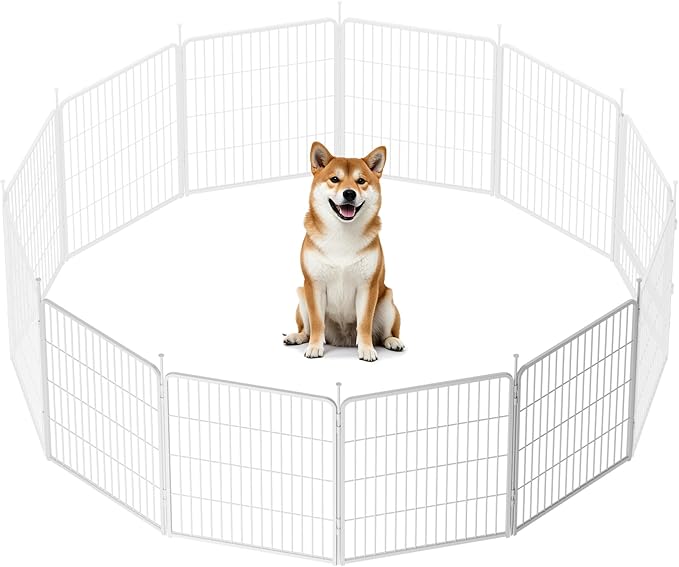 SunsGrove Indoor Dog Playpen, 32 Inch 4 Panels Play Pen for Small and Medium Dogs, Easy Setup Anti-Rust Pet Fence, White