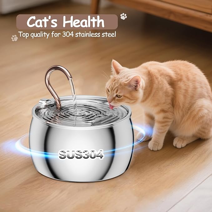 Cat Water Fountain Stainless Steel -2.5L/84oz Gooseneck Kitty Spout Cat Fountain for Drinking - Pet Water Fountain for Cats Inside with 3 Replacement Filters & 3 Pre-Filter Sponges - for Pets