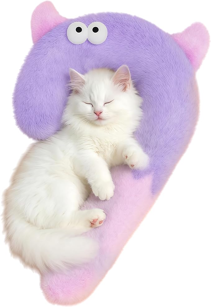 Pet Pillow for Small Medium Dogs Cats, Soft Neck Calming Washable Sleep Pillow for Better Sleep, Reduces Anxiety (Purple Monster)
