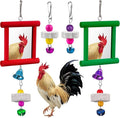 Sumind 2 Pieces Chicken Mirror Toys Hanging Swing Mirror with Bell Wooden Pecking Toy and 4 Pieces Beak Grinding Molar Stones for Hens Birds Parrots (Red,Green)
