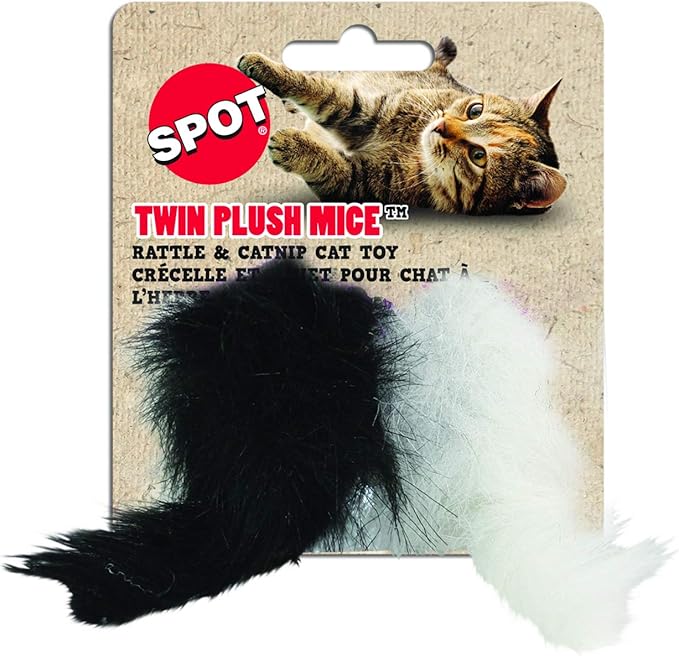 SPOT Twin Plush Mice Cat Toy- Rattle and Catnip Toy for Indoor Cats and Kittens - Classic Toy for Batting and Chasing Around - Fun Entertainment for Hours - 4.5in, 2pcs (Pack of 2)