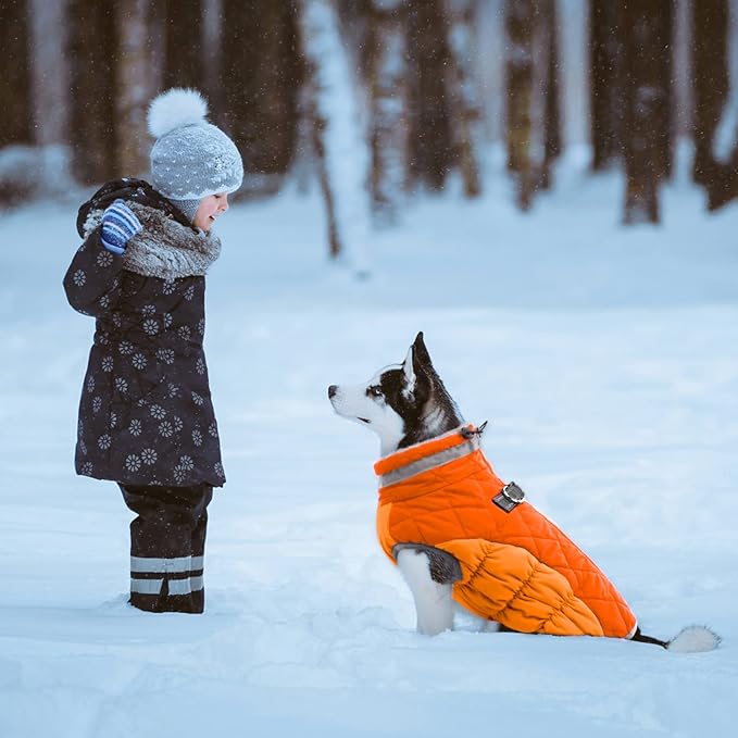 Lelepet Dog Coat Warm Dog Winter Coat Waterproof Dogs Jacket with Harness Built in Reflective Pet Fleece Vest Zip-Up Cold Weather Coats for Small Medium Large Dogs Turtleneck Windproof Blaze Orange