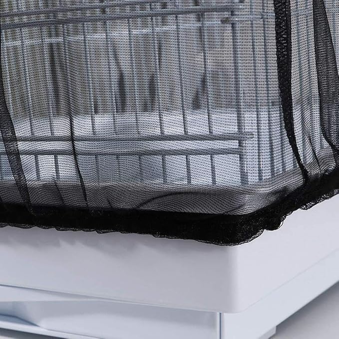ISMARTEN Bird Cage Seed Catcher (2 Pack), Airy Gauze Bird Cage Cover Seeds Guard Dust-Proof Universal Birdcage Accessories Mesh Net Cover (Black + White, L)