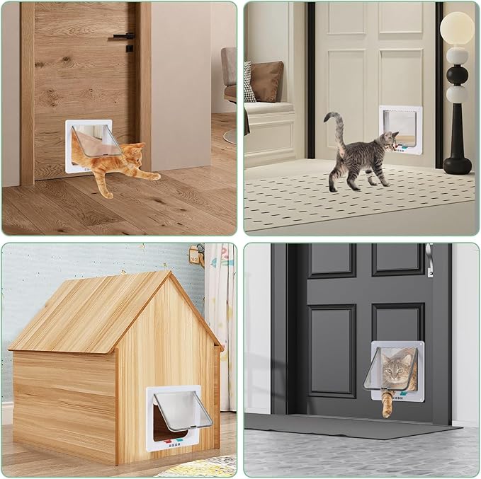 Cat Door- 4-Way Locking Option, Weatherproof & Secure Cat Flap with Easy Installation Kit for Interior/Exterior Doors and Walls (L)