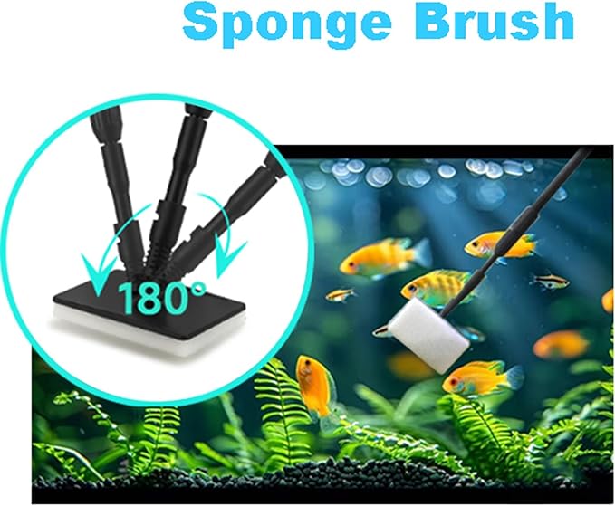 Carefree Fish 6IN1+1 (2026 New Upgrade Edition) Aquarium Cleaning Tools Long Handle Adjustable Length 20~36Inches Fish Tank Cleaner Kit Algae Scraper Scrubber Brushes Set