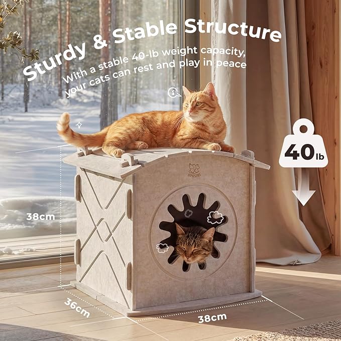 Apasiri Cat Houses for Indoor Cats: Felt Cat House Cave Cathouse, Scratch-Resistant Warm Insulated Covered, Hideaway Tent for Anxiety Relief Gift