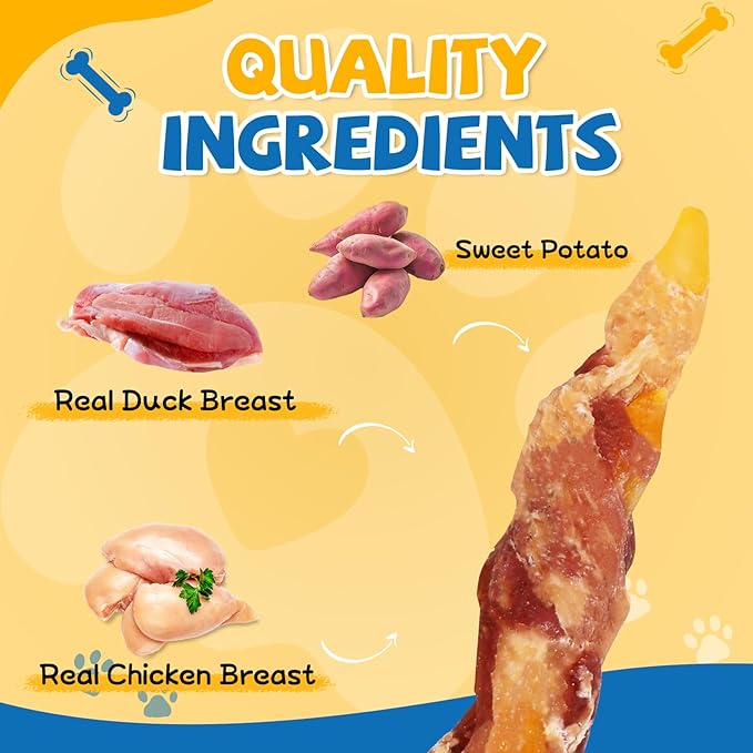 gazeupon Dog Treats, Chicken&Duck Wrapped Sweet Potato, Healthy Training Snacks for Small Medium Dogs, Rawhide Free,14.1 oz