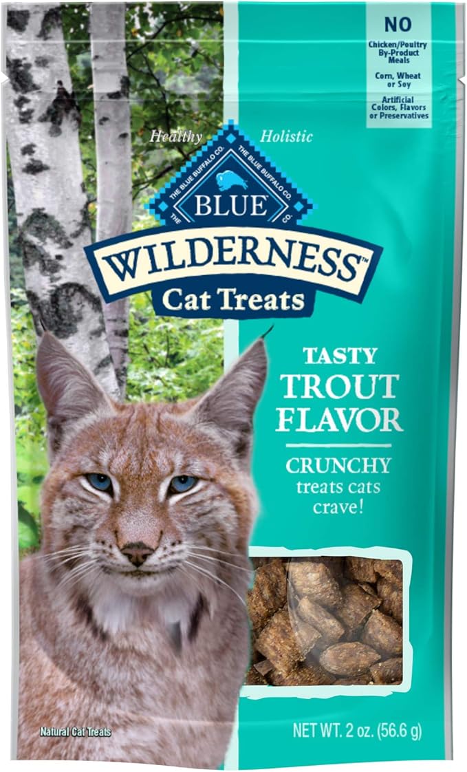 Blue Buffalo Wilderness High Protein Crunchy Cat Treats, Made with Natural Ingredients, Tasty Trout, 2-oz Bag (Pack of 12)