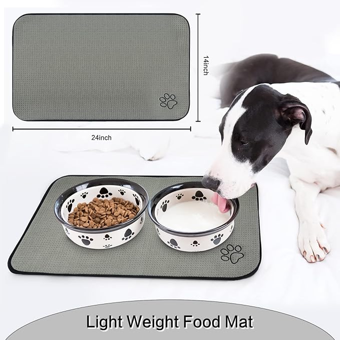 Sinland Microfiber Pet Bowl Mat Dish Drying Mat with Anti-Skid Backing 14.2Inch x 24Inch Grey