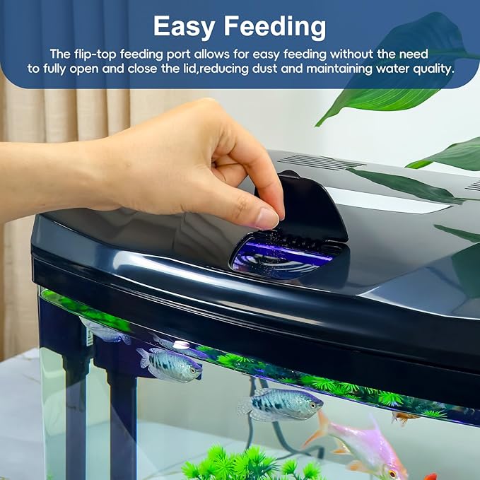 7 Gallon Glass Aquarium Starter Kit with Flip-Top Feeding Port for Betta Fish: Crystal Clear 360° Viewing, Eco-Cycle Filtration, Air Pump, and LED Lighting