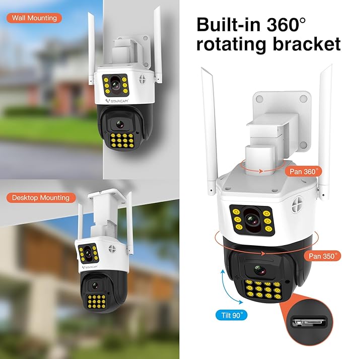 VSTARCAM 2K Outdoor Dual-Camera Security, IP66 Protection & Cloud Recording