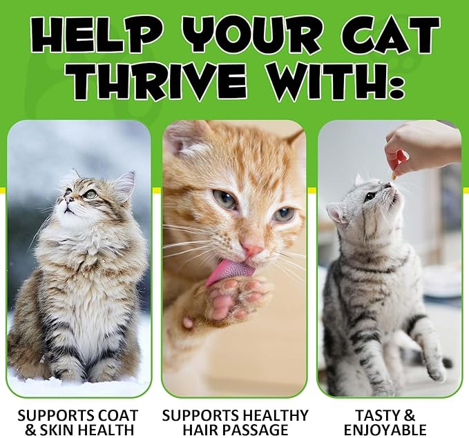 Cat Hairball Support Chews, Crunchy & Soft Chicken Flavor, Hairball Remedy Treat with Psyllium Husk & Omega-3, Supports Healthy Digestion, Skin & Coat, 30-Day Supply