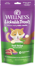 Wellness Lickable Treats Soft Puree Natural Grain Free Adult Cat Treats, Duck Recipe, Contains 6-0.4 Ounce Squeezable Tubes