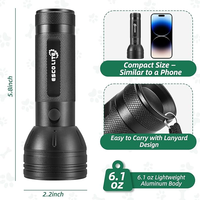 ESCO LITE UV Flashlight Black Light, 51 LED 395 nM Ultraviolet Blacklight Detector for Dog Urine, Pet Stains and Bed Bug