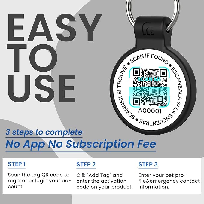 Silicone Cat Tags Personalized Small for Pet Collars, QR Code Cat Name Tags, Scan Location Alerts, Black S