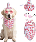 3 Pcs Valentine's Day Pet Costume Set Cat Bandna Hat and Sunglasses for Small Medium Dogs Party Outfits (Pink)