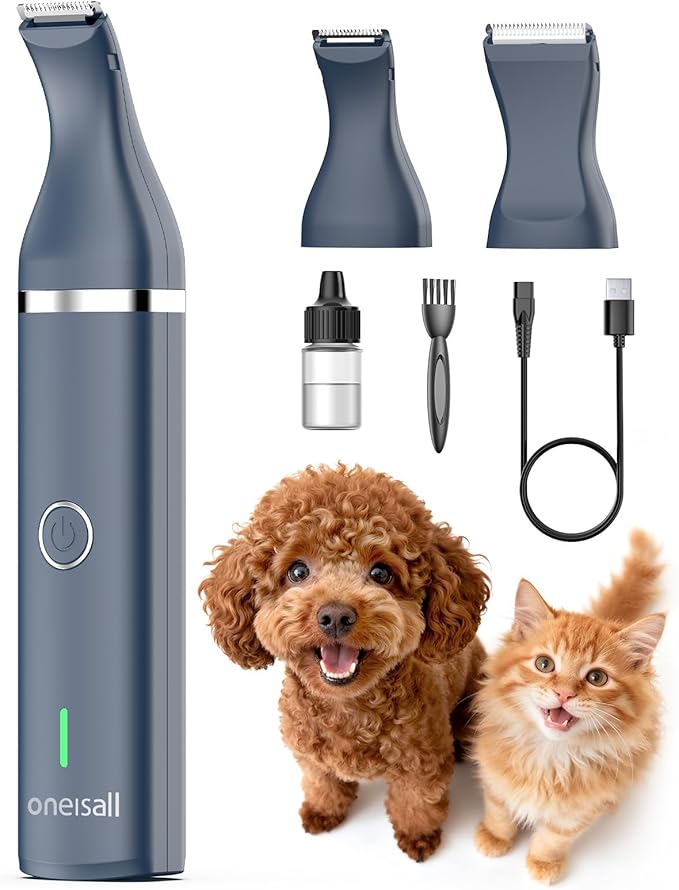 oneisall Dog Clippers with Double Blades,Cordless Small Pet Hair Grooming Trimmer,Low Noise for Trimming Dog's Hair Around Paws, Eyes, Ears, Face, Rump (Teal)