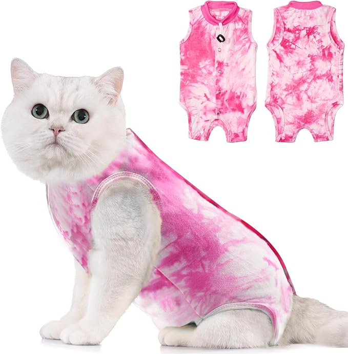 Avont Cat Recovery Suit - Kitten Onesie for Cats After Surgery, Cone of Shame Alternative Surgical Spay Suit for Female Cat, Post-Surgery or Skin Diseases Protection -Tie-dye Pink(L)