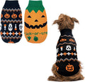 Vehomy 2Pcs Pet Halloween Sweaters Dog Halloween Pumpkin Sweater Kitten Cat Holiday Theme Turtleneck Knitwear Shirt with Pumpkin Skull Patterns Dog Puppy Halloween Costume Clothes for Small Dogs XXL