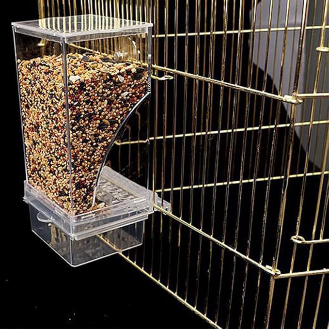 Automatic No-Mess Bird Feeder - Transparent Acrylic Food Container for Small & Medium Lovebirds, Parakeets, Canary, Cockatiel, Finch