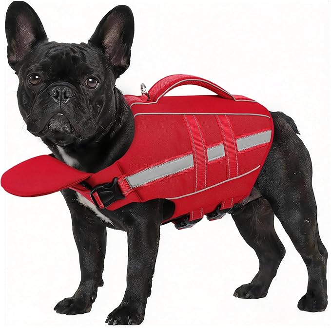 ASENKU Removable Front Float Dog Life Jacket, High Buoyancy Dog Life Vest with Reflective Strips & Rescue Handle for Swimming & Boating, Adjustable Life Jacket for Dogs(Red M)