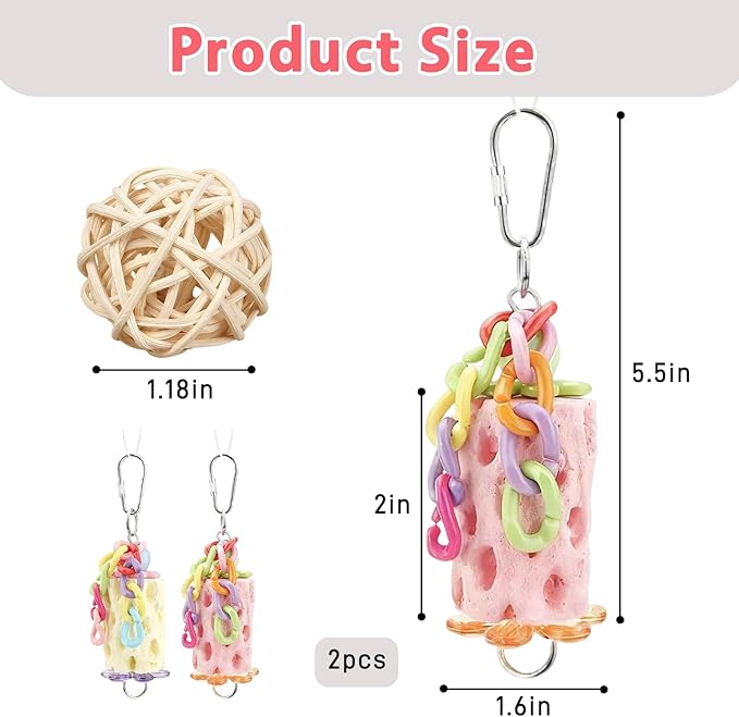 3PS Bird Chewing Toys+Sepak Takraw Bird Beak Grinding Stone Calcium Parakeet Treats for Budgies Cockatiels Conures Quaker Senegal Parrot