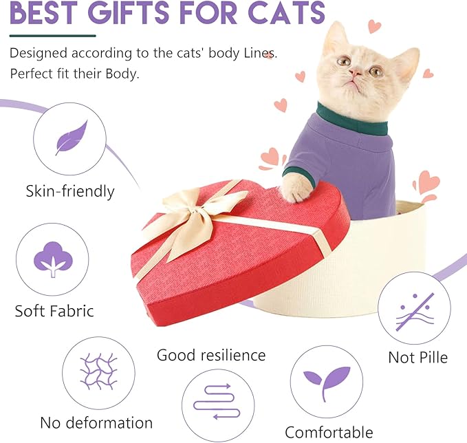 Sticky Cat Clothes Stretchy, Sphynx Hairless Sweater & Pajamas for Cats only, Soft Cat Onesie for Cats After Surgery Female Male & Hair Loss Prevention, Purple S
