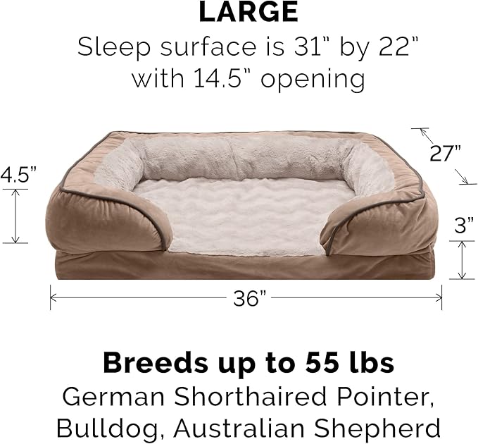 Furhaven Replacement Dog Bed Cover Perfect Comfort Plush & Velvet Waves Sofa-Style, Machine Washable - Brownstone, Large