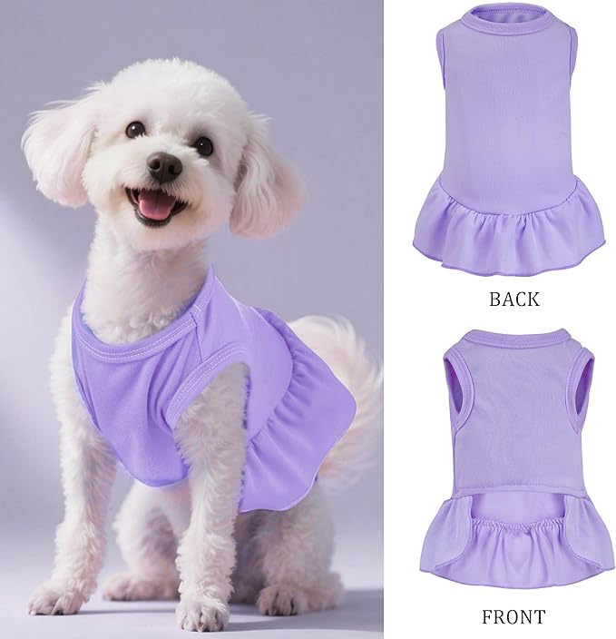 Dog Dresses Cat Skirt Solid Color Dog Clothes Summer Sleeveless Puppy Girl Clothes for Small Pet Dogs Cats (Light Purple, Medium)
