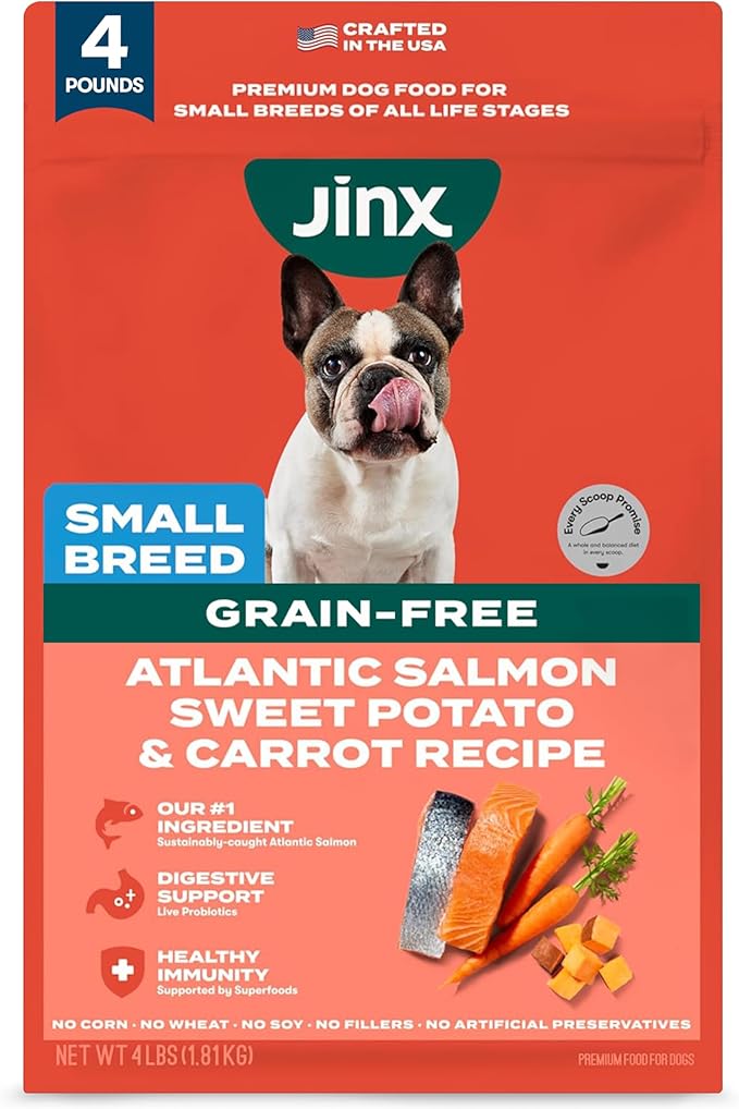 Jinx Premium Dry Dog Food Small Breed - Real Salmon & Sweet Potato Kibble with Superfoods for Immune Support & Probiotics for Digestive Support - No Fillers – 4lb