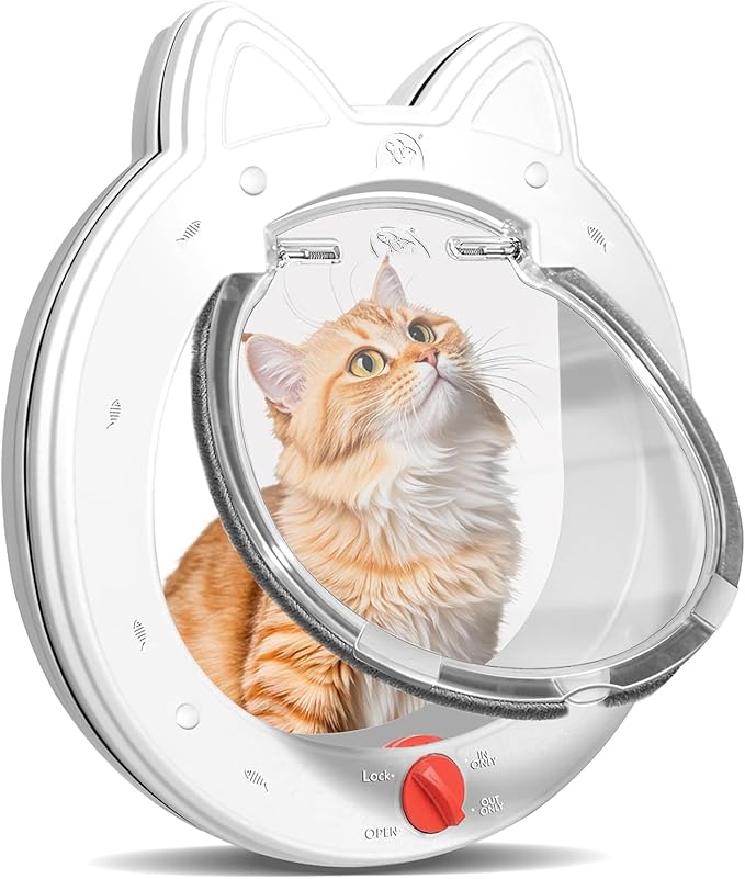 Cat Door with 4 Way Lock, Cats Doors for Interior Exterior Gate, Weatherproof Magnetic Pet Door for Cats and Small Dogs, Cat Flap Doors, Easy to Install, 7.5" x 7.5" Inner Frame (White)