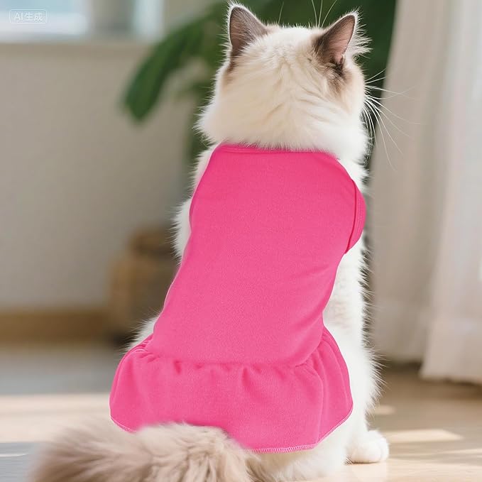 Dog Dresses Cat Skirt Solid Color Dog Clothes Summer Sleeveless Puppy Girl Clothes for Small Pet Dogs Cats (Rose Pink, Large)