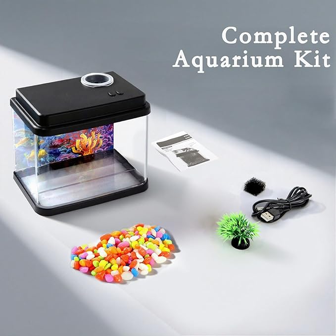 Mini Aquarium, 1 Gallon Small Fish Tank, 6-Color Adjustable LED Fish Bowl, 3-in-1 Dual-Mode Water Pump with Circulation, Oxygenation and Filtration,Ideal Gift and Decoration Choices