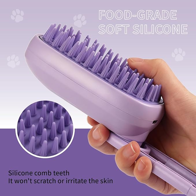 Cat Steam Brush for Shedding, 4 in 1 Rechargeable Steam Brush for Cats and Dogs, Anti-Static, Massage, Cleaning, Shedding & Combing All in One! (Purple)