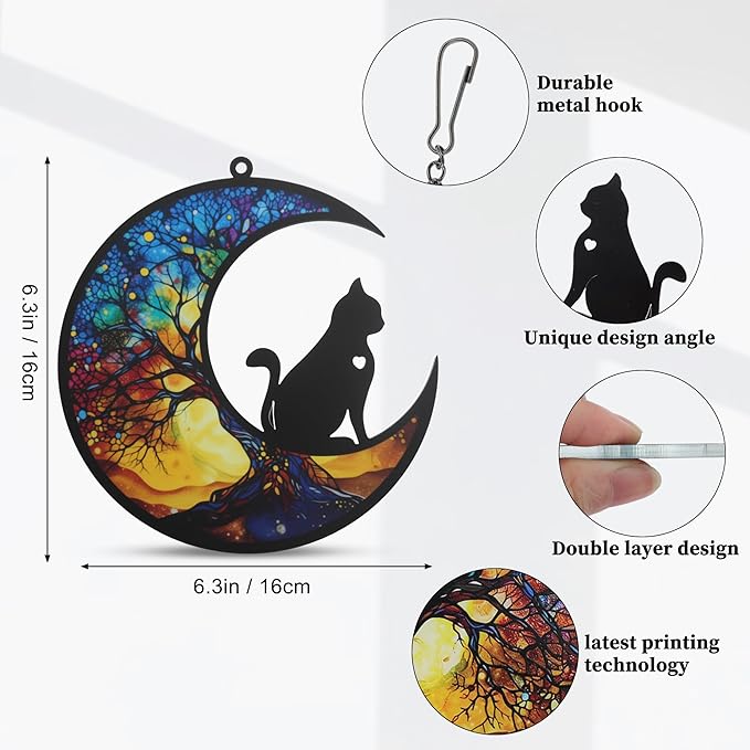 Cat Memorial Gifts, Life Tree Design Cat Angel Memorial Suncatcher with Sympathy Card, Sympathy Gift for Loss of Cats, Colorful