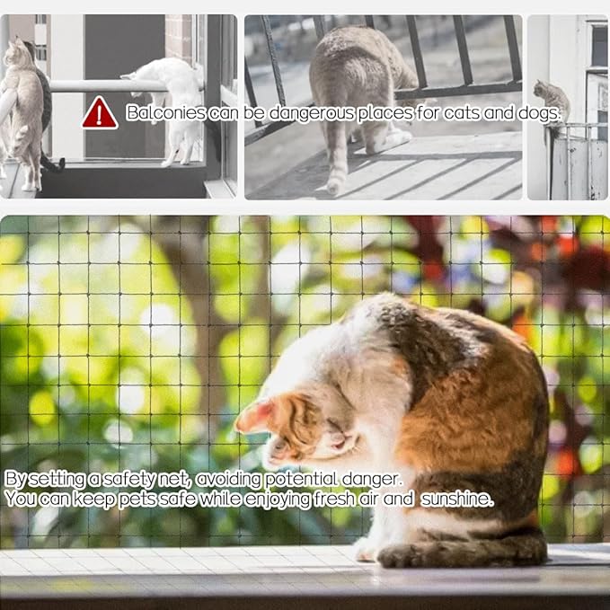 Cat Balcony Net, Steel Wire Reinforced, Anti-Fall Fence, Safety Net, Extra Strong (10 X 13 Ft)